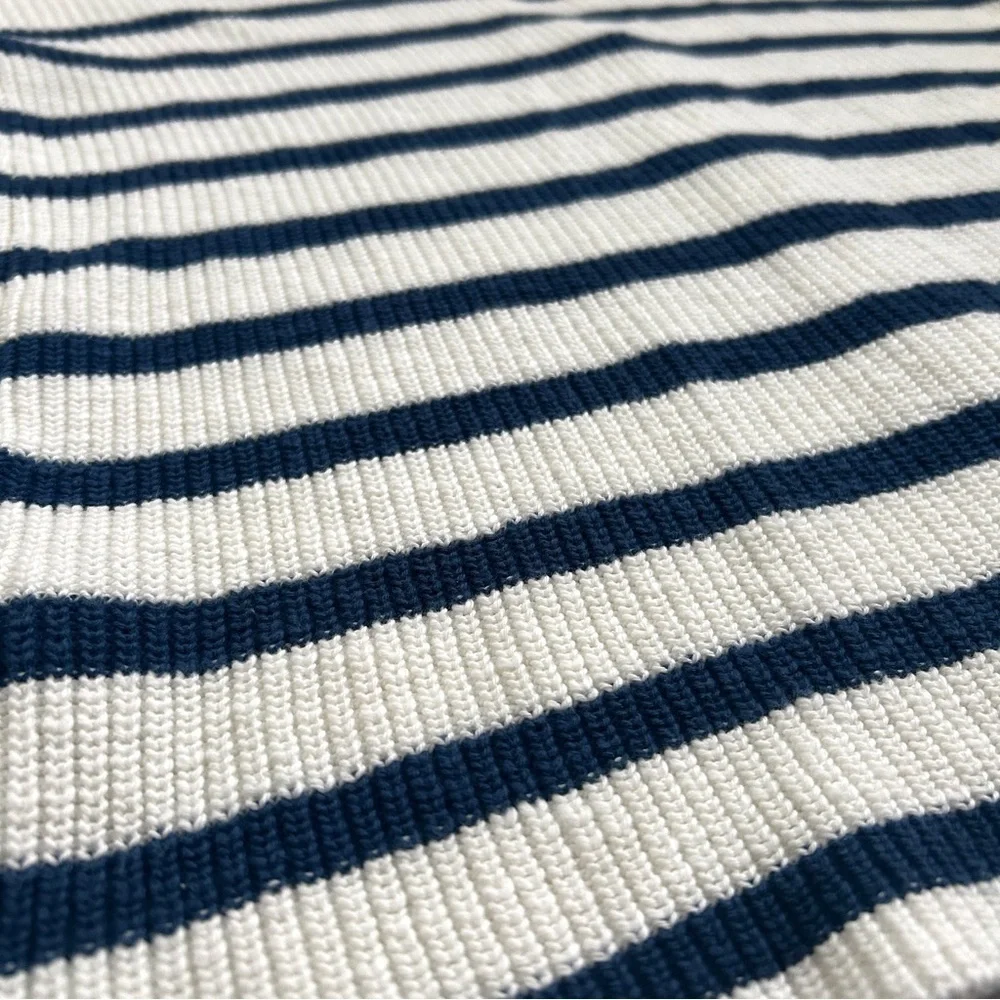 Madewell Striped V-Neck Button Front Cotton Cardigan | Small | Navy & Cream